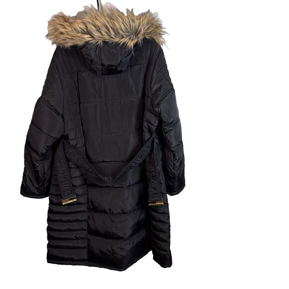 Rocawear Classic Black Long Puffer Coat women's 2X Winter Parka Faux Fur Hooded - Picture 8 of 16